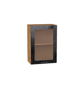 Шкаф верхний с 1-ой остекленной дверцей Валерия-М, цвет: Черный металлик дождь