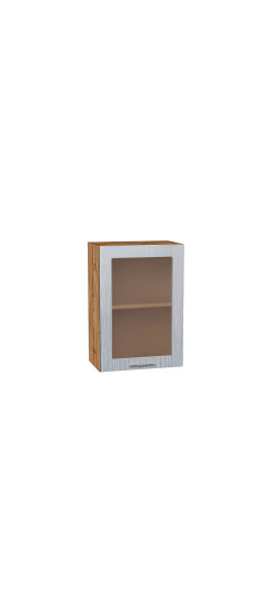 Шкаф верхний с 1-ой остекленной дверцей Валерия-М, цвет: Серый металлик дождь светлый | Пленка ПВХ., Серый металлик дождь светлый