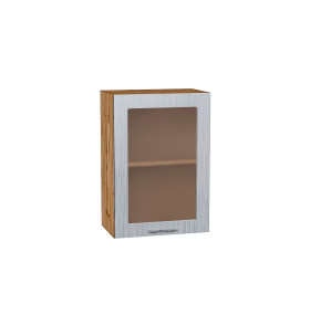 Шкаф верхний с 1-ой остекленной дверцей Валерия-М, цвет: Серый металлик дождь светлый