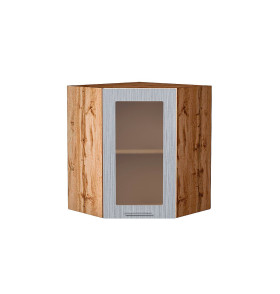 Шкаф верхний угловой остекленный Валерия-М, цвет: Серый металлик дождь светлый