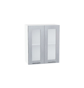 Шкаф верхний с 2-мя остекленными дверцами Валерия-М, цвет: Серый металлик дождь светлый