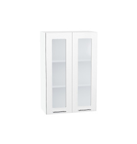 Шкаф верхний с 2-мя остекленными дверцами Валерия-М, цвет: Белый металлик
