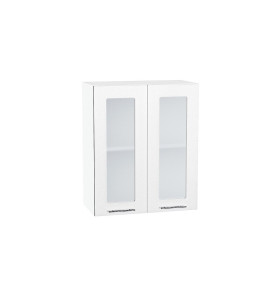 Шкаф верхний с 2-мя остекленными дверцами Валерия-М, цвет: Белый металлик