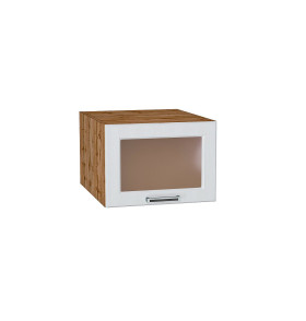 Шкаф верхний горизонтальный остекленный глубокий Прага, цвет: Белое дерево