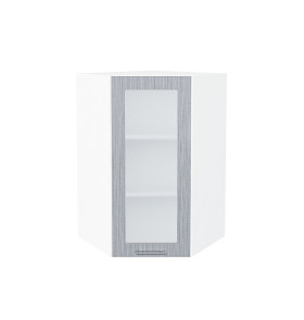 Шкаф верхний угловой остекленный Валерия-М, цвет: Серый металлик дождь светлый