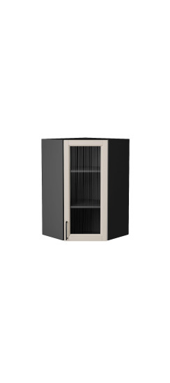 Шкаф верхний угловой остекленный Сканди, цвет: Cream Silkwood | ПЭТ, Cream Silkwood