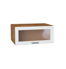 Шкаф верхний горизонтальный остекленный глубокий Прага, цвет: Белое дерево