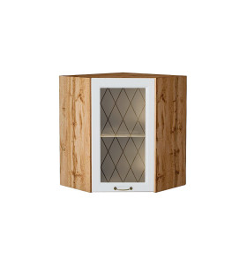 Шкаф верхний угловой остекленный Ницца, цвет: Белый