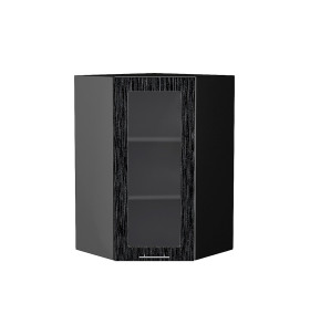 Шкаф верхний угловой остекленный Валерия-М, цвет: Черный металлик дождь