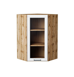 Шкаф верхний угловой остекленный Барселона, цвет: Белый