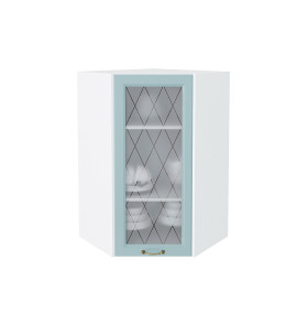 Шкаф верхний угловой остекленный Ницца, цвет: Голубой