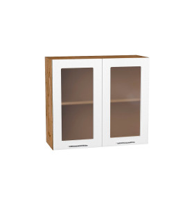 Шкаф верхний с 2-мя остекленными дверцами Валерия-М, цвет: Белый металлик