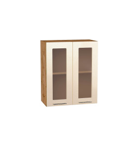 Шкаф верхний с 2-мя остекленными дверцами Валерия-М, цвет: Бежевый металлик