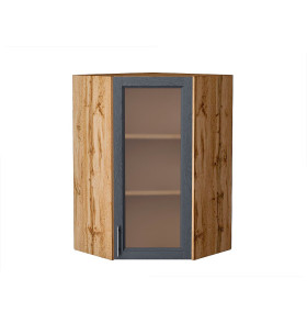 Шкаф верхний угловой остекленный Сканди, цвет: Graphite Softwood