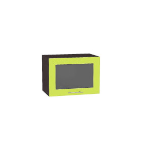 Шкаф верхний горизонтальный остекленный глубокий Валерия-М, цвет: Лайм глянец