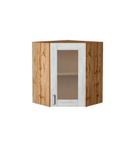 Шкаф верхний угловой остекленный Лофт, цвет: Nordic Oak