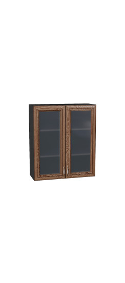 Шкаф верхний с 2-мя остекленными дверцами Шале, цвет: Brown Dreamline | Эко Шпон — структурный материал с защитным слоем оверлея (Южная Корея). Отличается высокой стойкостью к истиранию и механическим повреждениям. Репродукция натуральных материалов — Sup