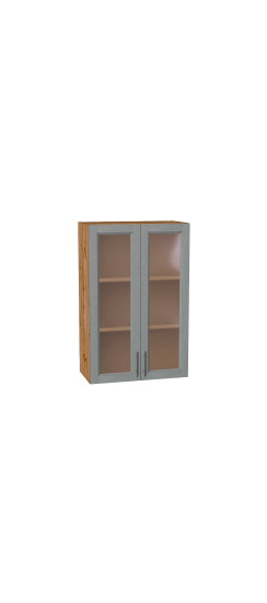 Шкаф верхний с 2-мя остекленными дверцами Сканди, цвет: Grey Softwood | Эко Шпон с уникальным покрытием «Soft-touch» и защитным лаком (Япония)., Grey Softwood