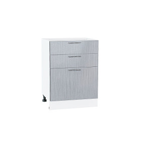 Шкаф нижний с 3-мя ящиками Валерия-М, цвет: Серый металлик дождь светлый