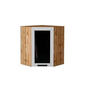 Шкаф верхний угловой остекленный Глетчер, цвет: Гейнсборо Силк