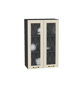 Шкаф верхний с 2-мя остекленными дверцами Ницца, цвет: Дуб крем