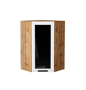 Шкаф верхний угловой остекленный Глетчер, цвет: Айленд Силк