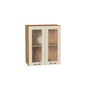 Шкаф верхний с 2-мя остекленными дверцами Ницца, цвет: Дуб крем