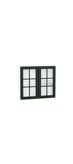 Шкаф верхний с 2-мя остекленными дверцами Дублин, цвет: Special Green | Эмаль высокой прочности Renner (Италия)., Special Green