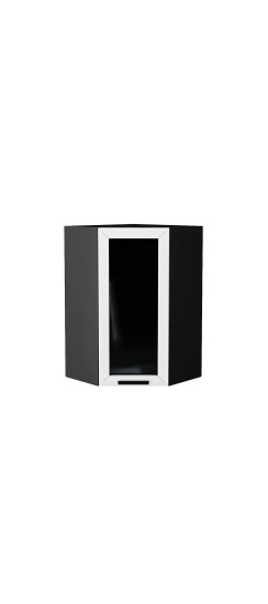 Шкаф верхний угловой остекленный Глетчер, цвет: Айленд Силк | Пленка ПВХ «Soft Touch»., Айленд Силк