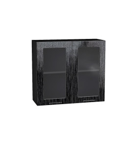 Шкаф верхний с 2-мя остекленными дверцами Валерия-М, цвет: Черный металлик дождь