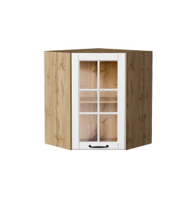 Шкаф верхний угловой остекленный Дублин, цвет: Special White