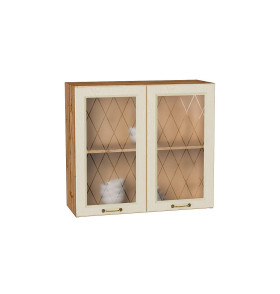 Шкаф верхний с 2-мя остекленными дверцами Ницца, цвет: Дуб крем