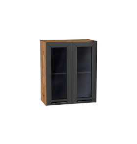 Шкаф верхний с 2-мя остекленными дверцами Глетчер, цвет: Маренго Силк