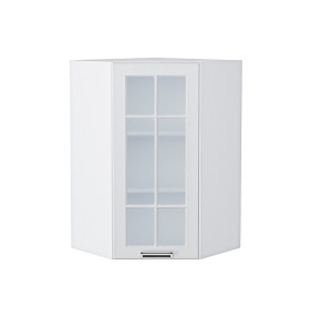 Шкаф верхний угловой остекленный Прага, цвет: Белое дерево