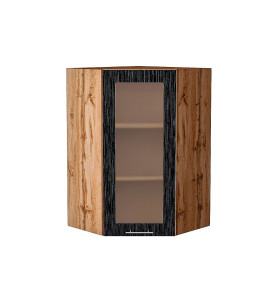 Шкаф верхний угловой остекленный Валерия-М, цвет: Черный металлик дождь