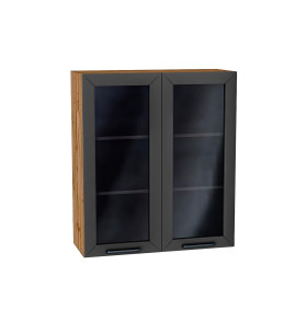 Шкаф верхний с 2-мя остекленными дверцами Глетчер, цвет: Маренго Силк