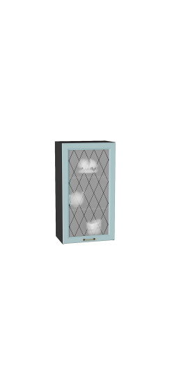 Шкаф верхний с 1-ой остекленной дверцей Ницца, цвет: Голубой | Пленка ПВХ., Голубой