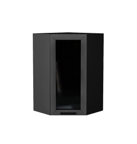 Шкаф верхний угловой остекленный Глетчер, цвет: Маренго Силк