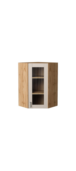 Шкаф верхний угловой остекленный Лофт, цвет: Cream Silk | ПЭТ, Cream Silk