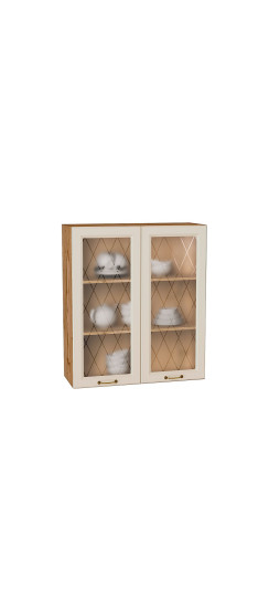 Шкаф верхний с 2-мя остекленными дверцами Ницца, цвет: Агат | Пленка ПВХ., Агат