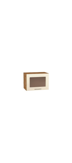 Шкаф верхний горизонтальный остекленный Валерия-М, цвет: Бежевый металлик | Пленка ПВХ., Бежевый металлик