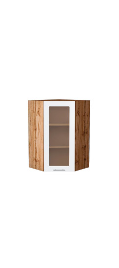 Шкаф верхний угловой остекленный Валерия-М, цвет: Белый глянец | Пленка ПВХ., Белый глянец