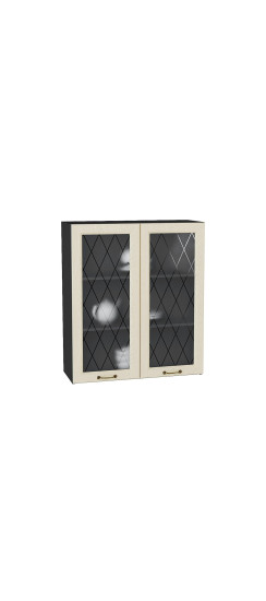 Шкаф верхний с 2-мя остекленными дверцами Ницца, цвет: Дуб крем | Пленка ПВХ., Дуб крем