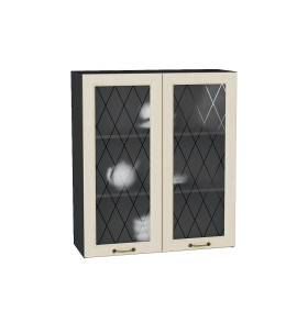 Шкаф верхний с 2-мя остекленными дверцами Ницца, цвет: Дуб крем