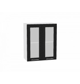 Шкаф верхний с 2-мя остекленными дверцами Валерия-М, цвет: Черный металлик
