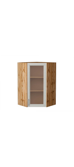 Шкаф верхний угловой остекленный Сканди, цвет: Cappuccino Softwood | Эко Шпон с уникальным покрытием «Soft-touch» и защитным лаком (Япония)., Cappuccino Softwood