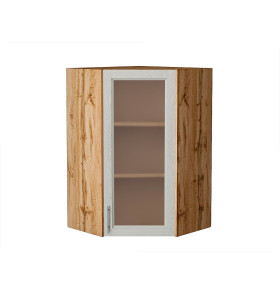 Шкаф верхний угловой остекленный Сканди, цвет: Cappuccino Softwood