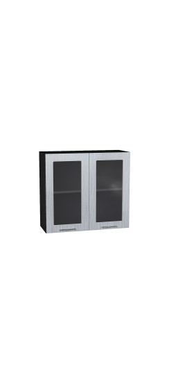 Шкаф верхний с 2-мя остекленными дверцами Валерия-М, цвет: Серый металлик дождь светлый | Пленка ПВХ., Серый металлик дождь светлый