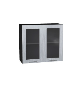 Шкаф верхний с 2-мя остекленными дверцами Валерия-М, цвет: Серый металлик дождь светлый