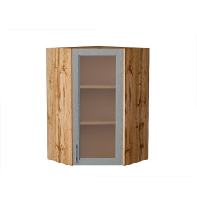 Шкаф верхний угловой остекленный Сканди, цвет: Grey Softwood